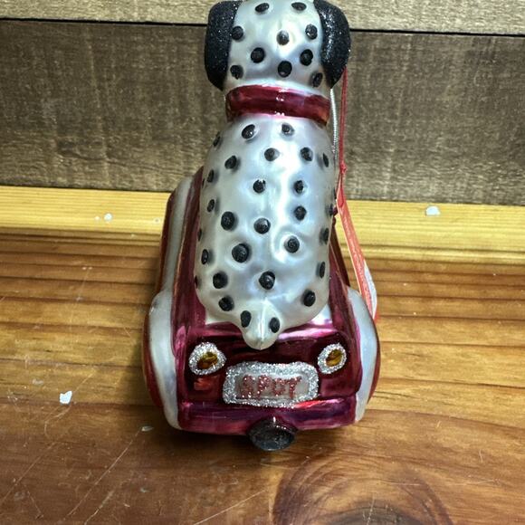 RARE Vintage 1998 Dalmatian Fire Chief Pedal Car Ornament Mercury Glass Dept 56 - Picture 2 of 5